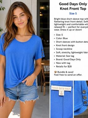 Bright Blue Knot Front Short Sleeve Top